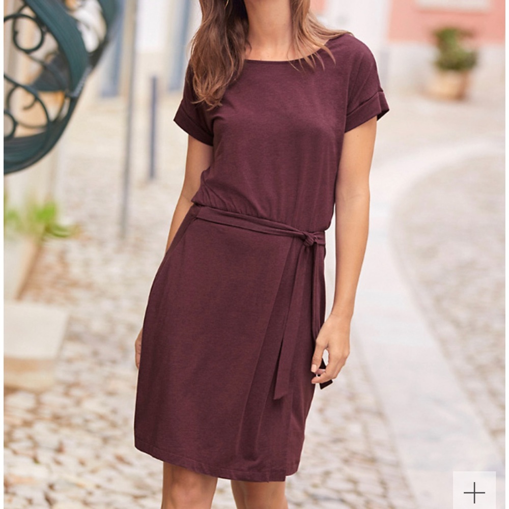 Garnet Hill Short-Sleeve Tie-Waist Dress Purple, Wine Size XS